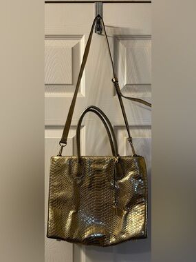 Michael Kors Metallic Gold Snake-Embossed Tote with Shoulder Strap
